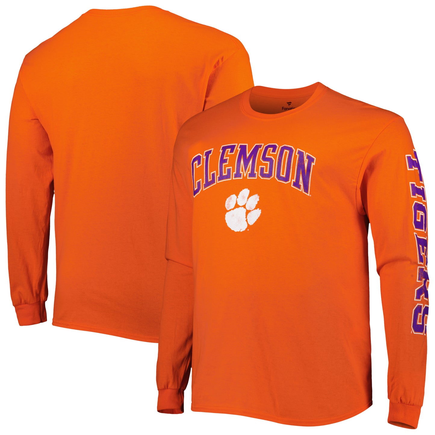 Men's Fanatics Orange Clemson Tigers Distressed Arch Over Logo Long Sleeve Hit T-Shirt