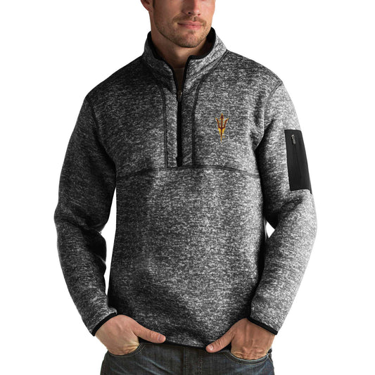 Men's Antigua Black Arizona State Sun Devils Fortune Half-Zip Sweatshirt