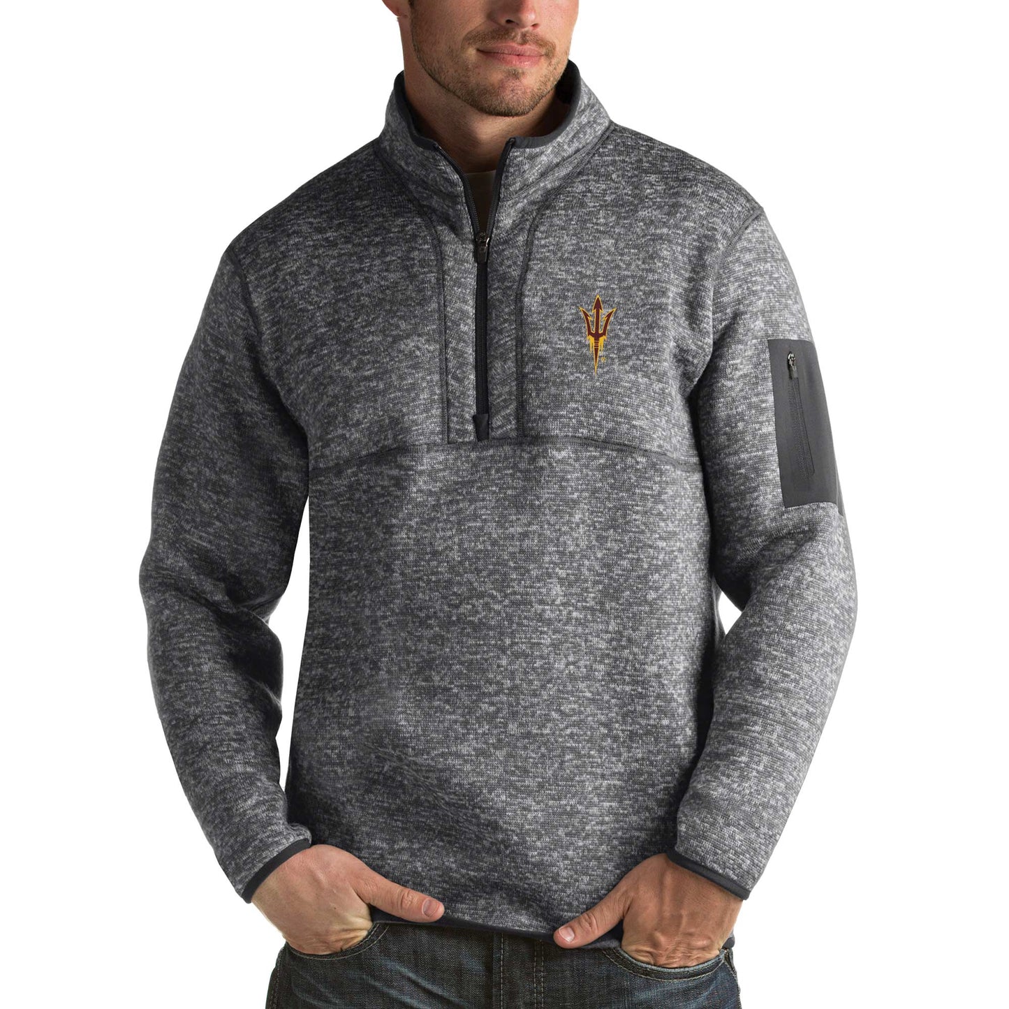 Men's Antigua Charcoal Arizona State Sun Devils Fortune Half-Zip Sweatshirt