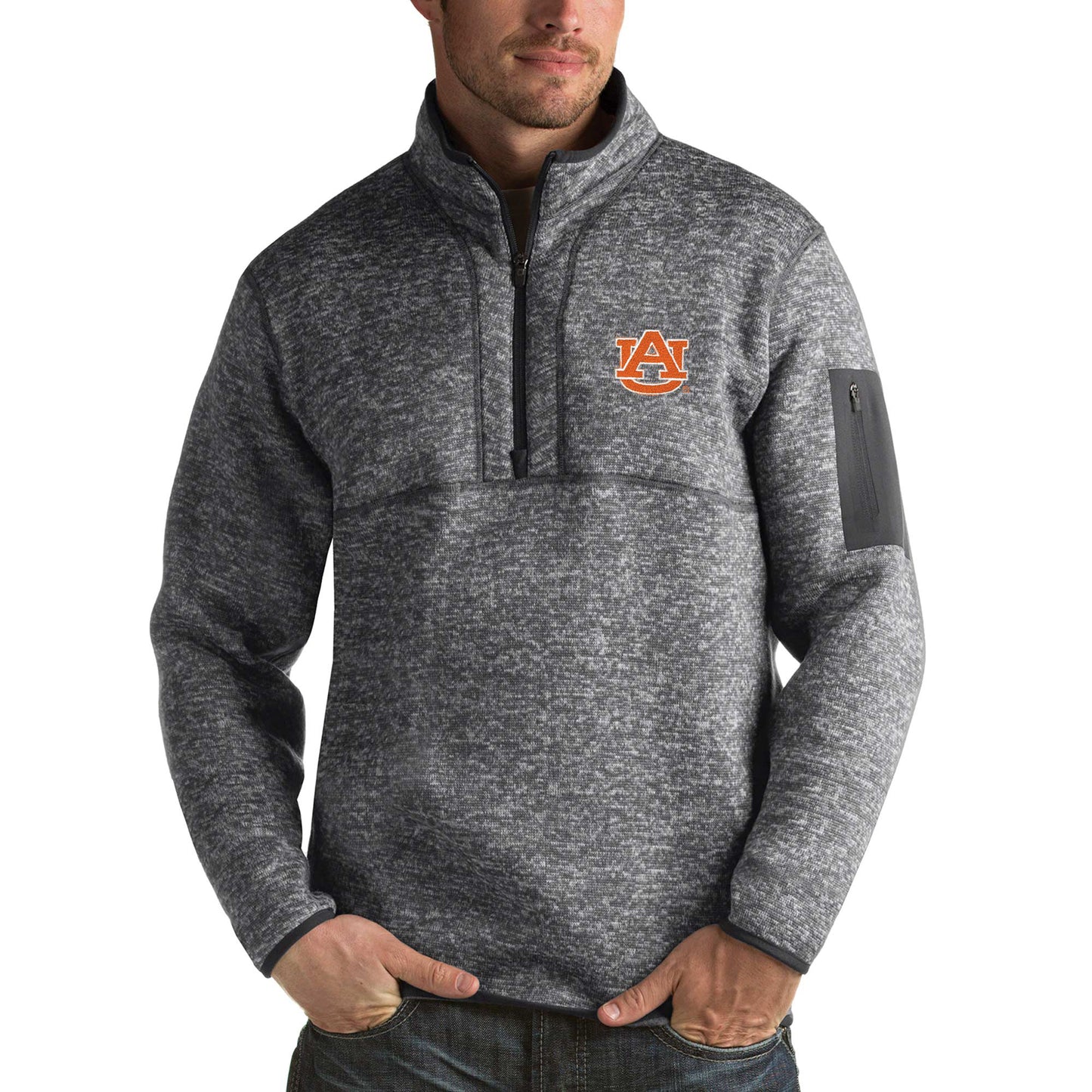 Men's Antigua Charcoal Auburn Tigers Fortune Half-Zip Sweatshirt