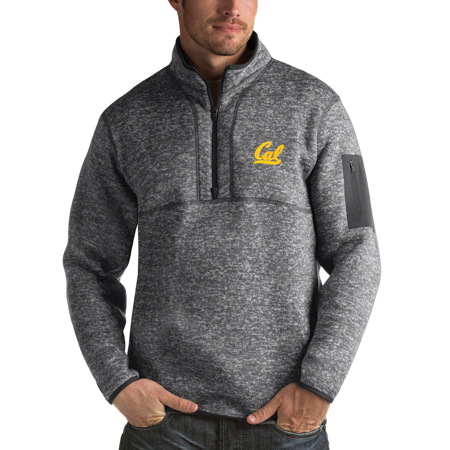 Men's Antigua Charcoal Cal Bears Fortune Half-Zip Sweatshirt