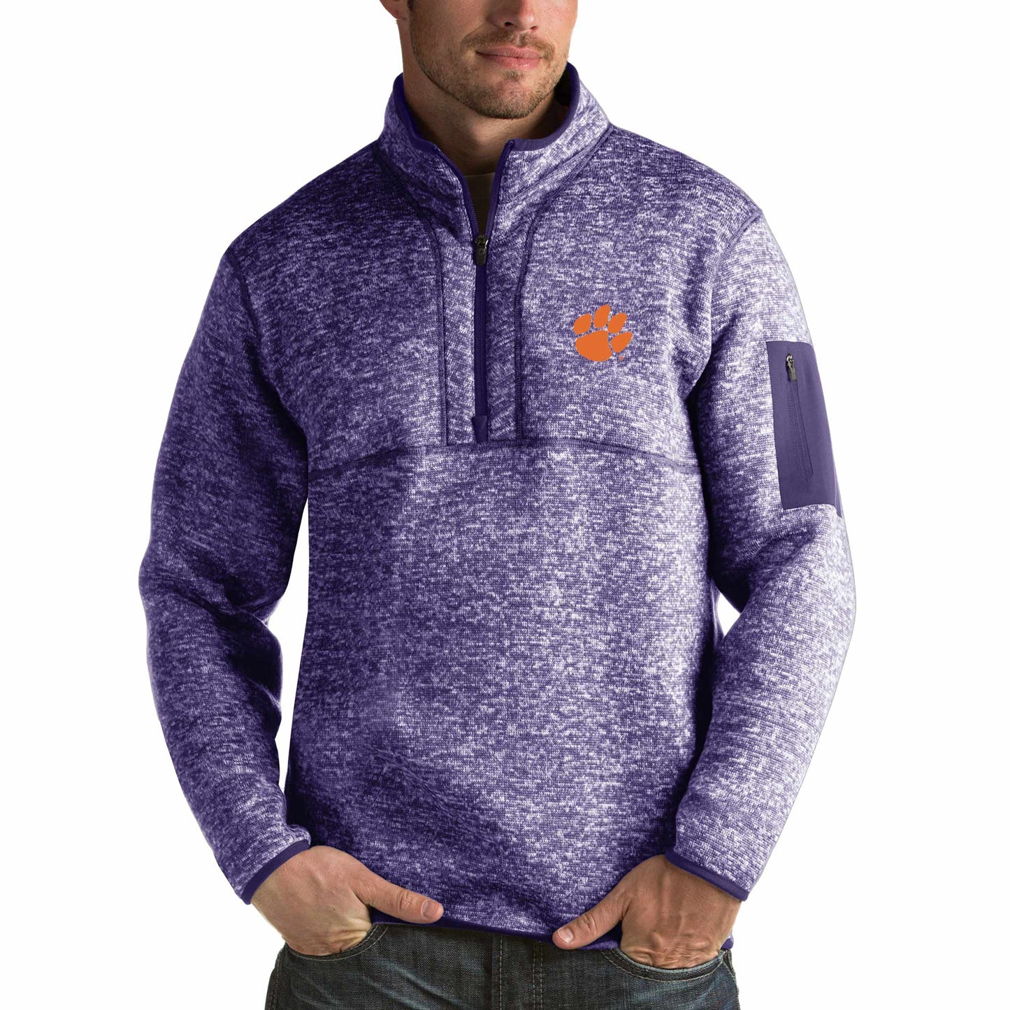 Men's Antigua Purple Clemson Tigers Fortune Half-Zip Sweatshirt