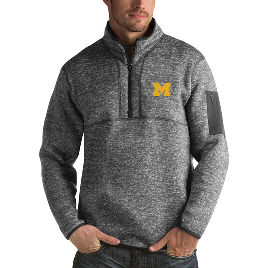 Men's Antigua Charcoal Michigan Wolverines Fortune Half-Zip Sweatshirt