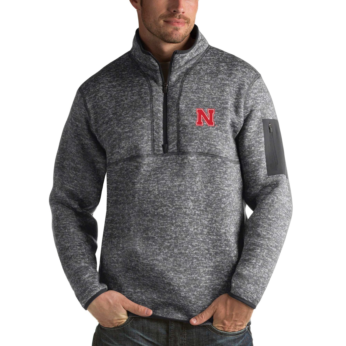 Men's Antigua Charcoal Nebraska Huskers Fortune Half-Zip Sweatshirt