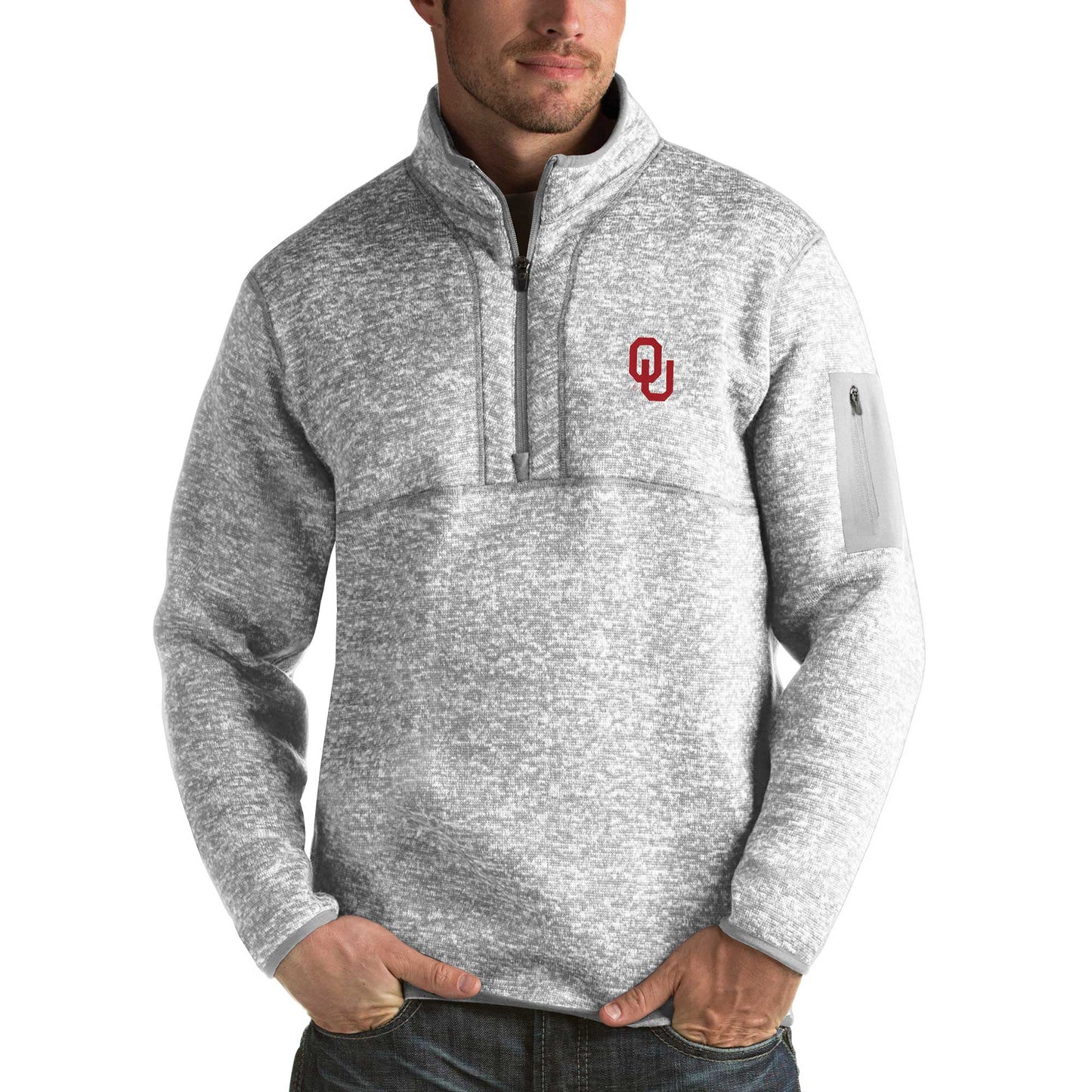 Men's Antigua Gray Oklahoma Sooners Fortune Half-Zip Sweatshirt