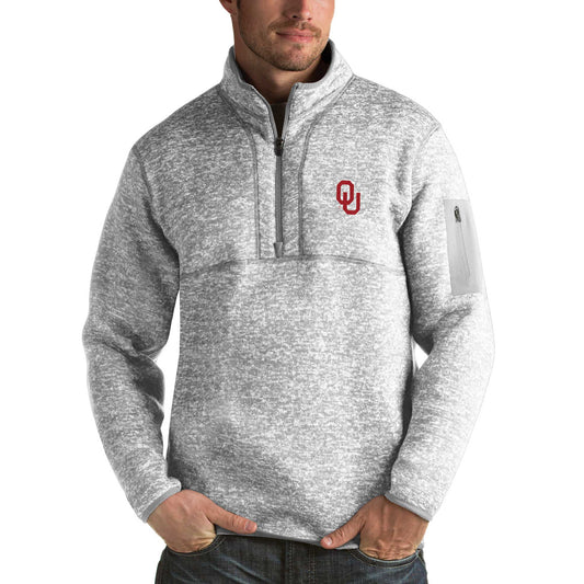 Men's Antigua Gray Oklahoma Sooners Fortune Half-Zip Sweatshirt