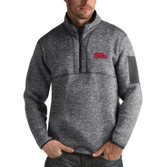 Men's Antigua Charcoal Ole Miss Rebels Fortune Half-Zip Sweatshirt