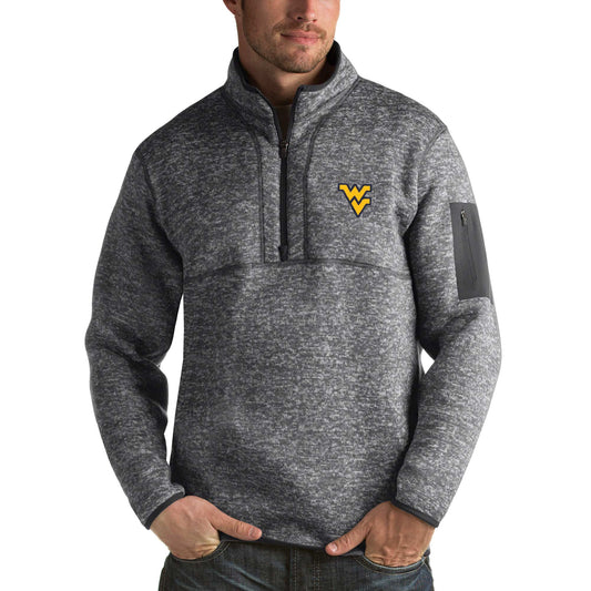 Men's Antigua Charcoal West Virginia Mountaineers Fortune Half-Zip Sweatshirt