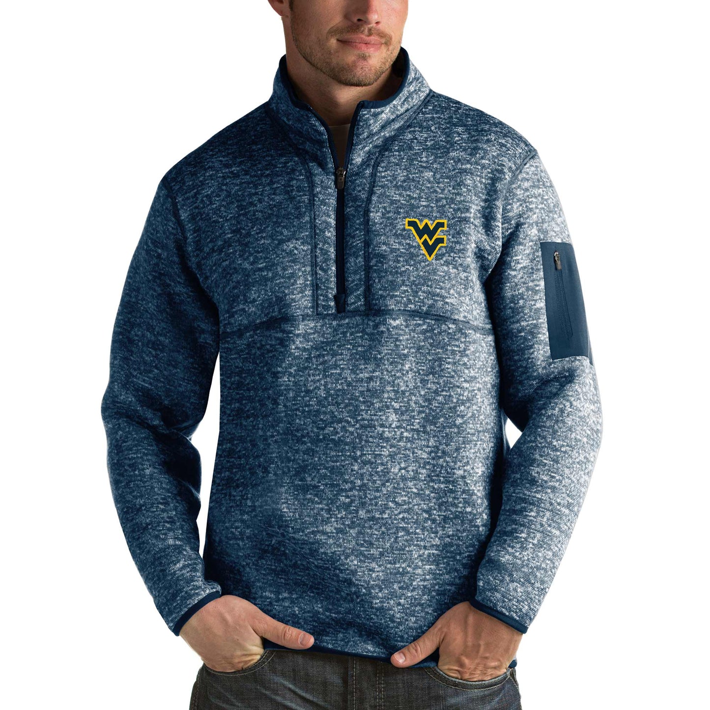 Men's Antigua Navy West Virginia Mountaineers Fortune Half-Zip Sweatshirt