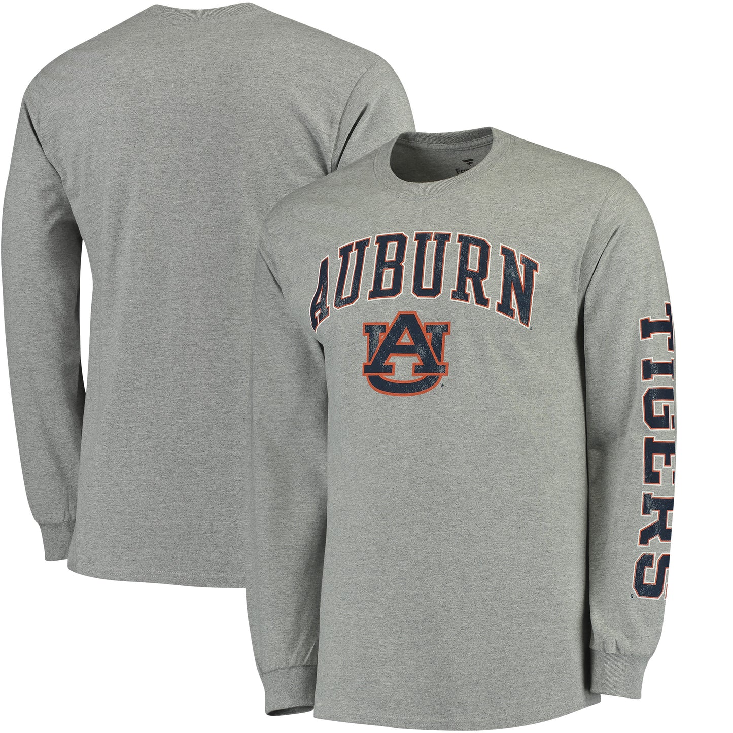 Men's Fanatics Gray Auburn Tigers Distressed Arch Over Logo Long Sleeve Hit T-Shirt