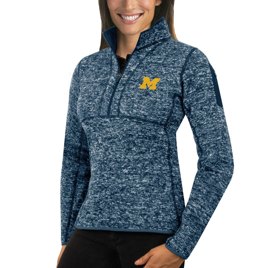 Women's Antigua Navy Michigan Wolverines Fortune 1/2-Zip Pullover Sweater