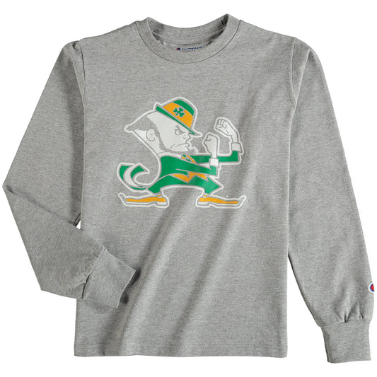 Youth Champion Heathered Gray Notre Dame Fighting Irish Primary Logo ND Long Sleeve T-Shirt