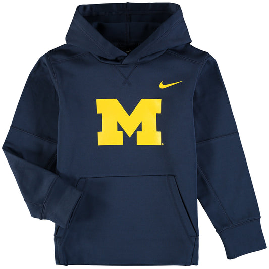 Youth Nike Navy Michigan Wolverines Logo KO Pullover Performance Hoodie