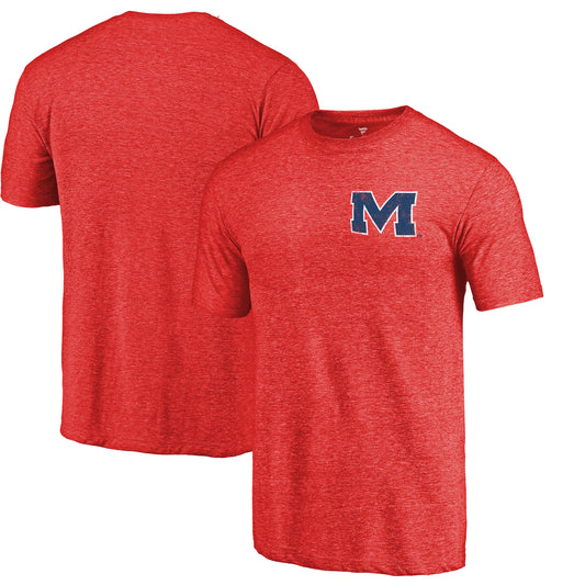 Men's Red Heather Mississippi Ole Miss Left Chest Distressed Logo Tri-Blend T-Shirt