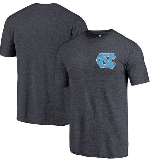 Men's Navy Heather UNC Tar Heels Left Chest Distressed Logo Tri-Blend T-Shirt