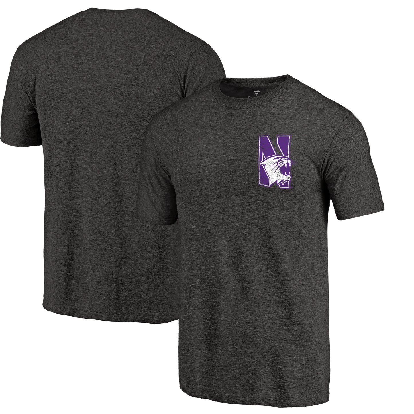 Men's Black Heather Northwestern Wildcats Left Chest Distressed Logo Tri-Blend T-Shirt