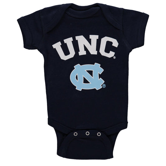 Newborn & Infant Navy North Carolina Tar Heels Arch & Logo Bodysuit