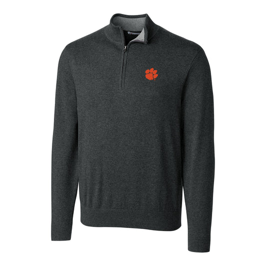 Men's Cutter & Buck Heather Charcoal Clemson Tigers Big & Tall Lakemont Half-Zip Jacket