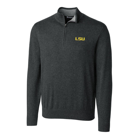 Men's Cutter & Buck Heather Charcoal LSU Tigers Big & Tall Lakemont Half-Zip Jacket