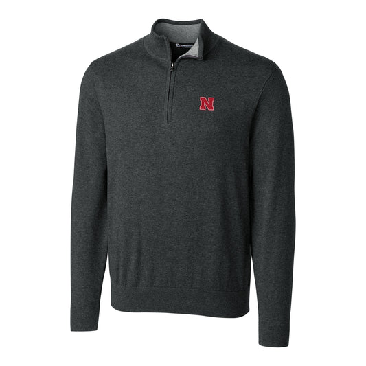 Men's Cutter & Buck Heather Charcoal Nebraska Huskers Big & Tall Lakemont Half-Zip Jacket