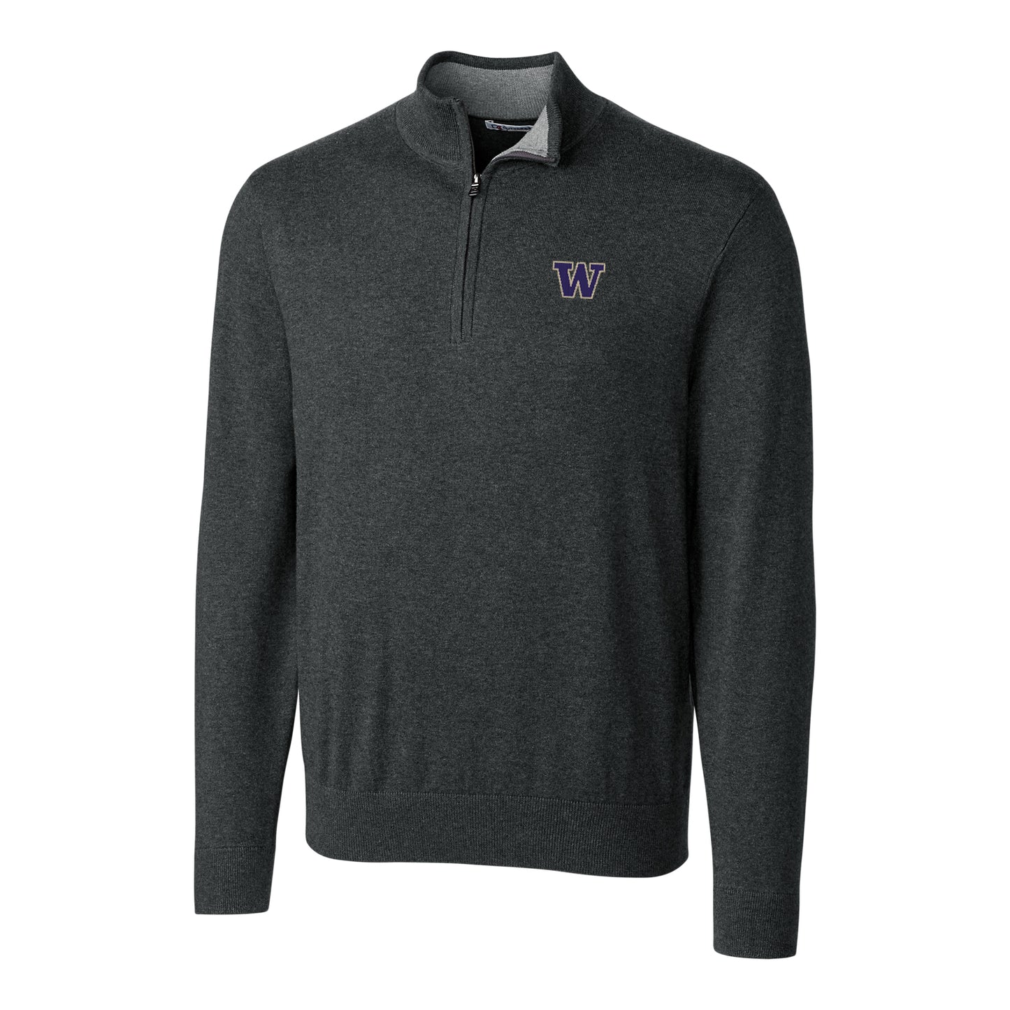 Men's Cutter & Buck Heather Charcoal Washington Huskies Big & Tall Lakemont Half-Zip Jacket