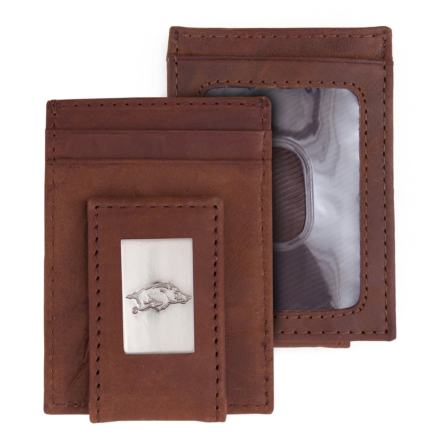 Brown Arkansas Razorbacks Leather Front Pocket Wallet