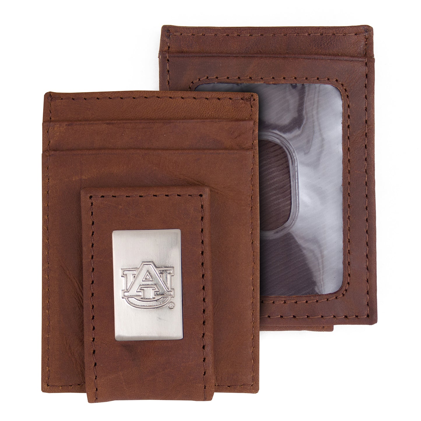 Brown Auburn Tigers Leather Front Pocket Wallet