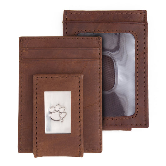 Brown Clemson Tigers Leather Front Pocket Wallet