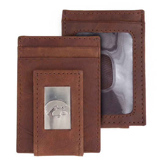 Brown Iowa Hawkeyes Leather Front Pocket Wallet