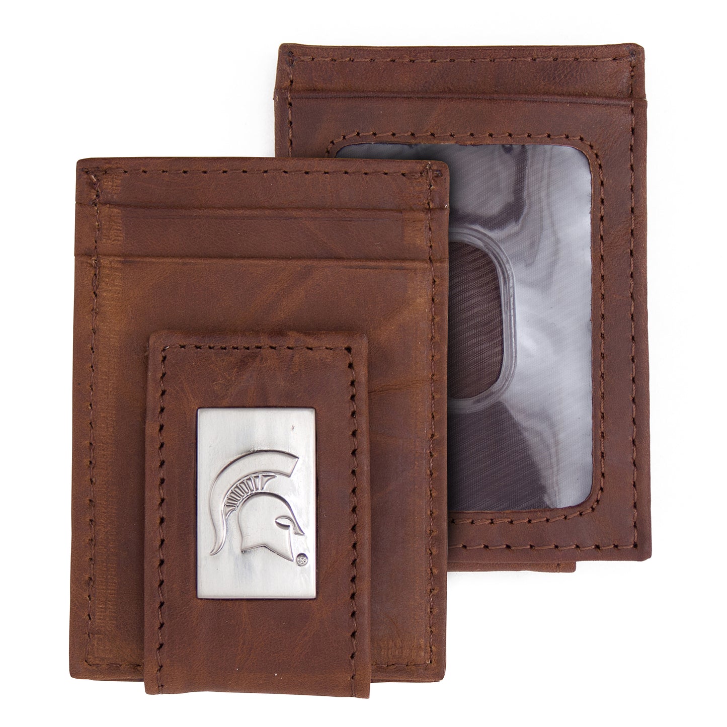 Brown Michigan State Spartans Leather Front Pocket Wallet