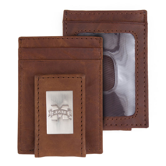 Brown Mississippi State Bulldogs Leather Front Pocket Wallet