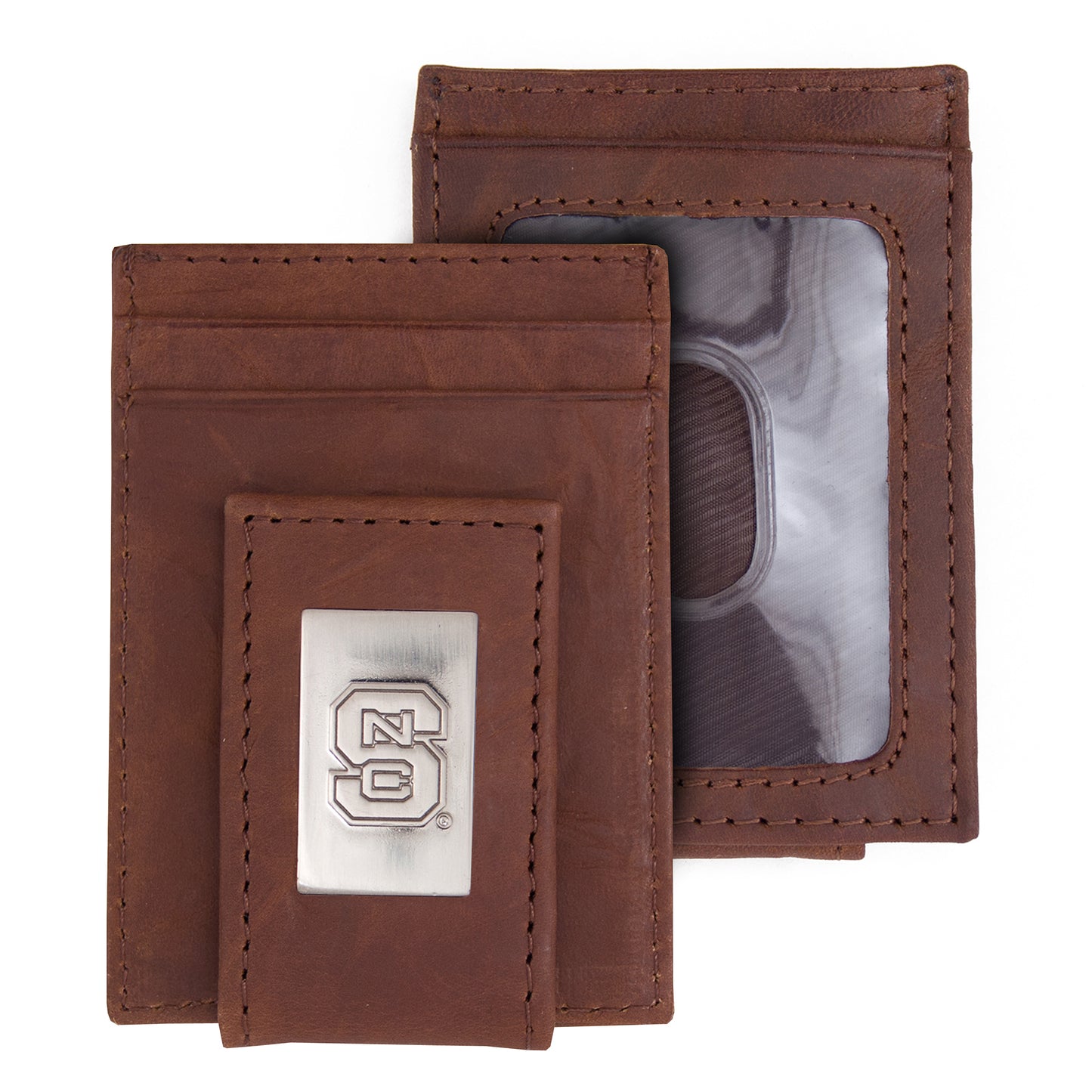 Brown NC State Wolfpack Leather Front Pocket Wallet