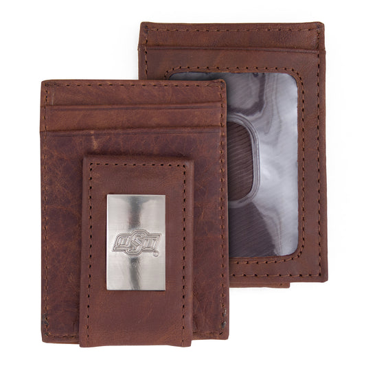 Brown Oklahoma State Cowboys Leather Front Pocket Wallet