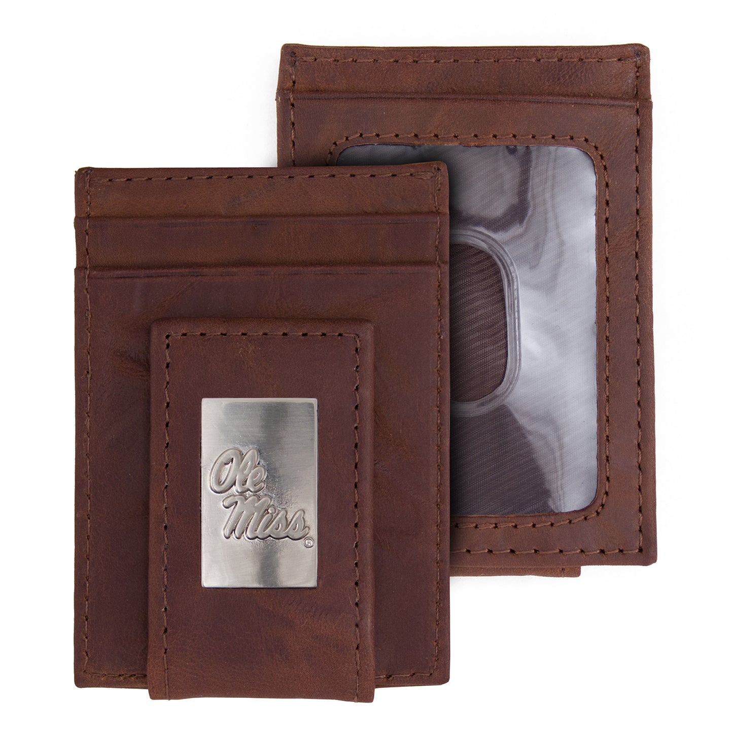 Brown Ole Miss Rebels Leather Front Pocket Wallet