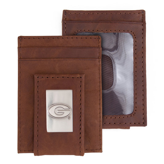 Brown Georgia Bulldogs Leather Front Pocket Wallet