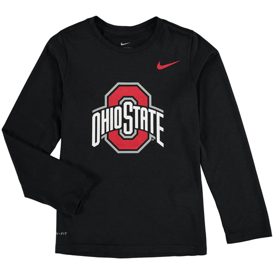 Youth Nike Heathered Black Ohio State Buckeyes Legend Logo Long Sleeve Performance T-Shirt