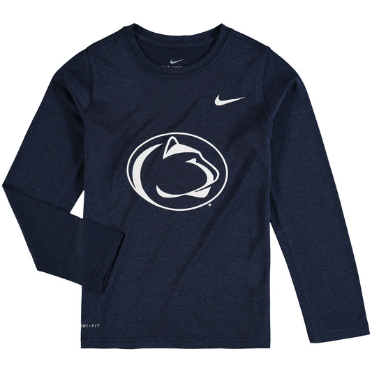 Youth Nike Heathered Navy Penn State Nittany Lions Legend Logo Long Sleeve Performance T-Shirt