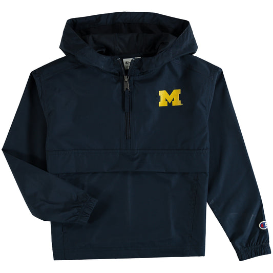 Youth Champion Navy Michigan Wolverines Pack & Go Quarter-Zip Windbreaker Jacket