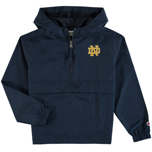 Youth Champion Navy Notre Dame Fighting Irish Pack & Go Quarter-Zip Windbreaker Jacket