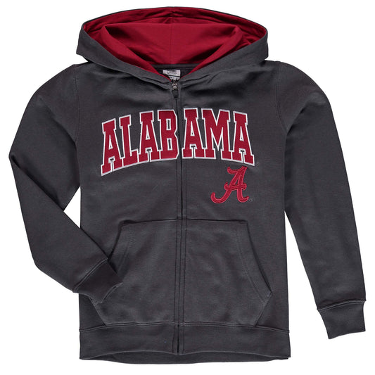 Youth Charcoal Alabama Crimson Tide Applique Arch & Logo Full-Zip Hoodie