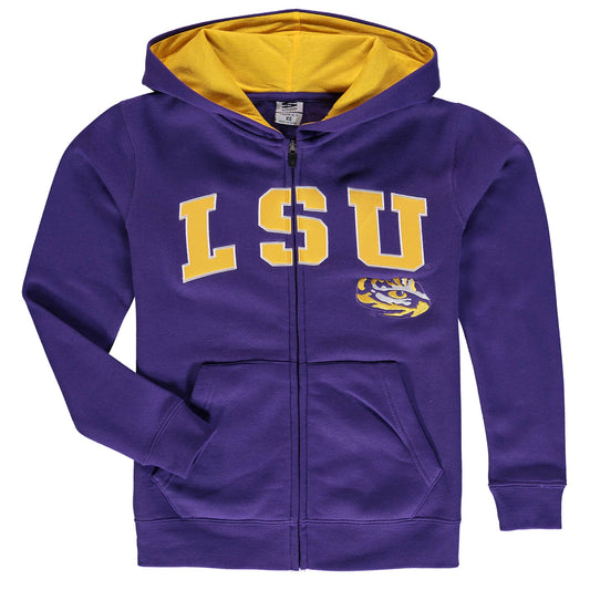 Youth Purple LSU Tigers Applique Arch & Logo Full-Zip Hoodie