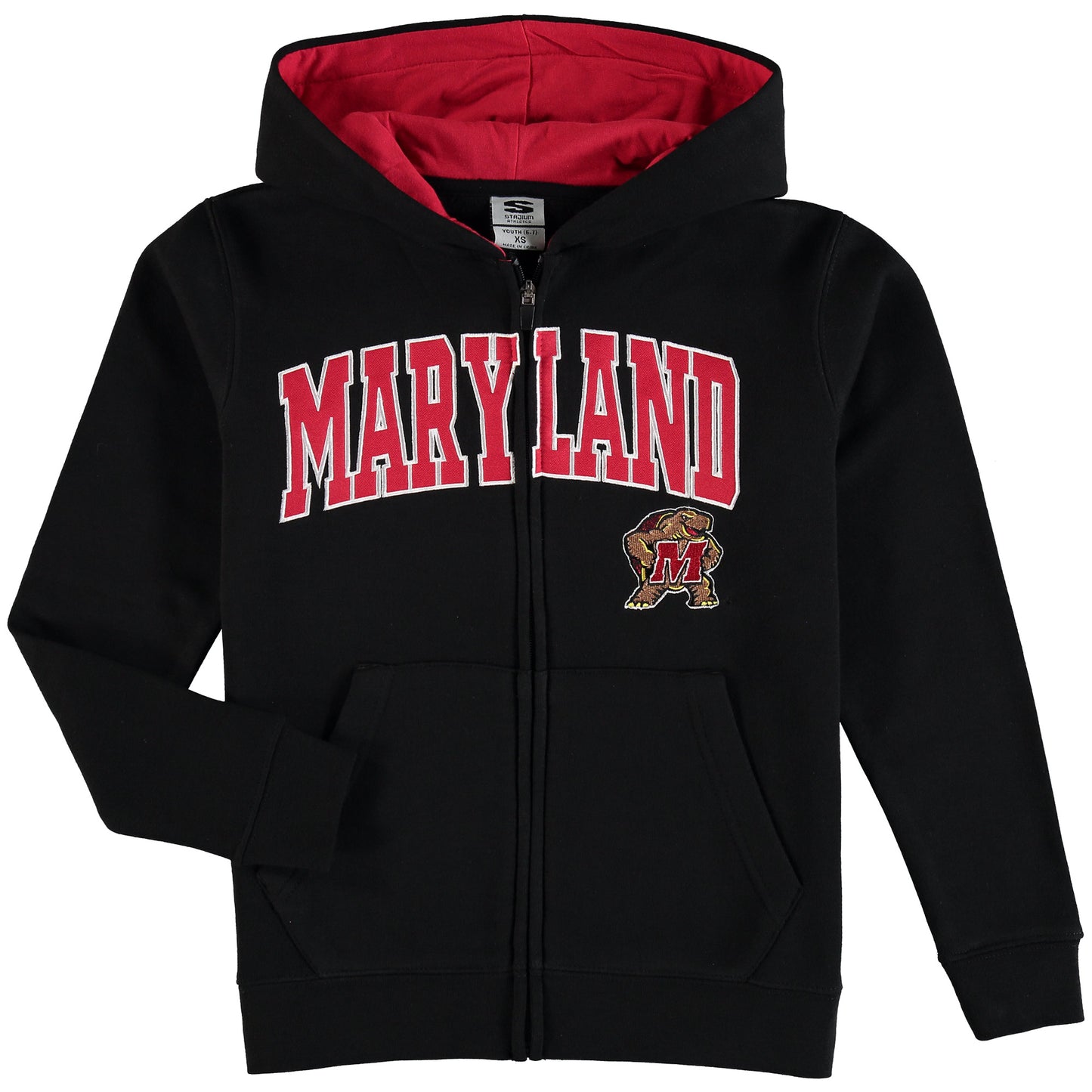 Youth Black Maryland Terrapins Applique Arch & Logo Full-Zip Hoodie