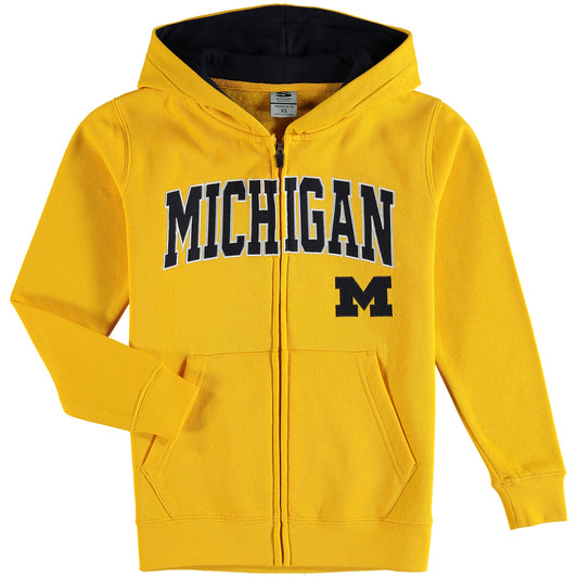 Youth Maize Michigan Wolverines Applique Arch & Logo Full-Zip Hoodie