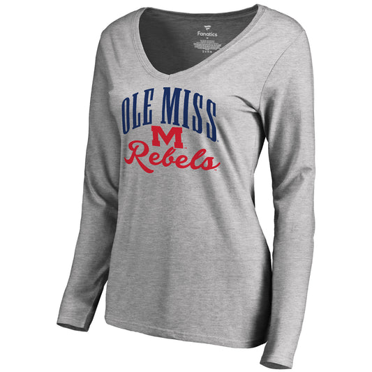 Women's Ash Ole Miss Rebels Victory Script Long Sleeve T-Shirt