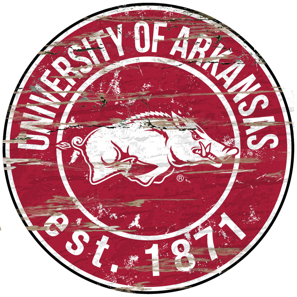 Arkansas Razorbacks 23.5" Distressed Round Sign