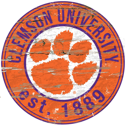 Clemson Tigers 23.5" Distressed Round Sign