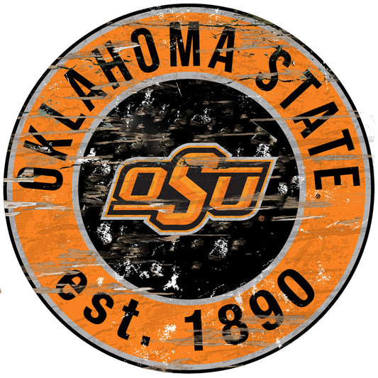 Oklahoma State Cowboys 23.5" Distressed Round Sign