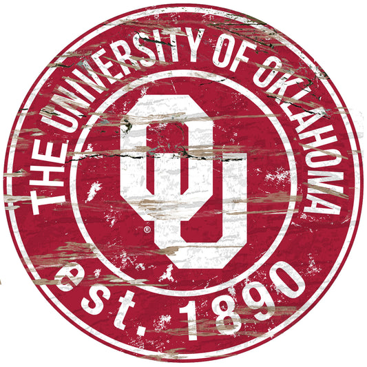 Oklahoma Sooners 23.5" Distressed Round Sign