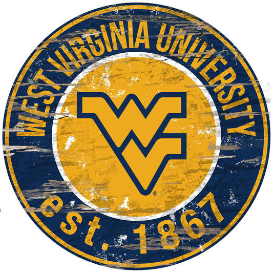 West Virginia Mountaineers 23.5" Distressed Round Sign