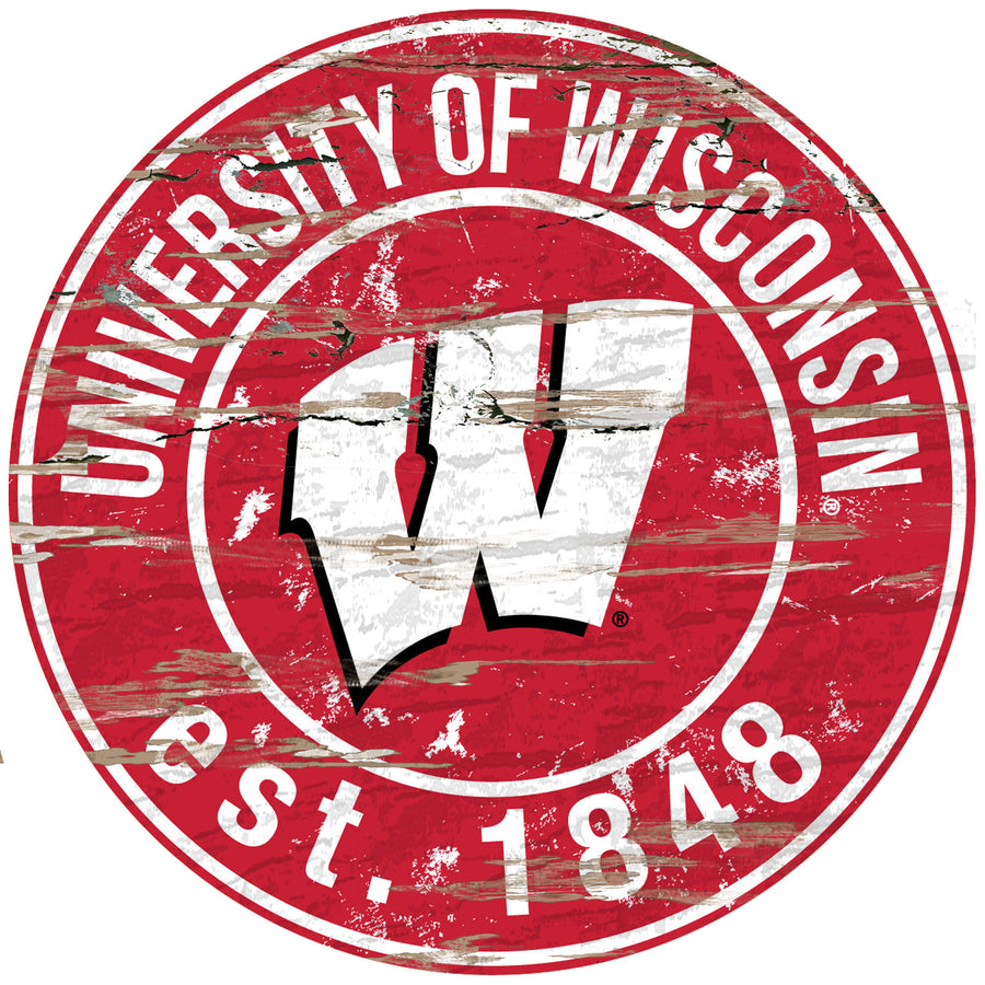 Wisconsin Badgers 23.5" Distressed Round Sign